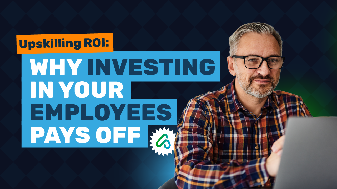 Man working at laptop with text reading "Why investing in your employees pays off"