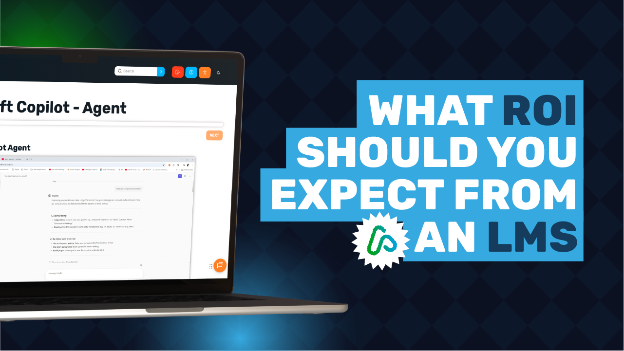 Laptop screen with text next to it reading "what ROI should you expect from an LMS"